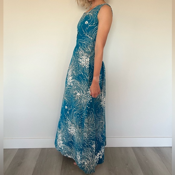 Vintage homemade teal floral maxi dress size 4 - Picture 2 of 11